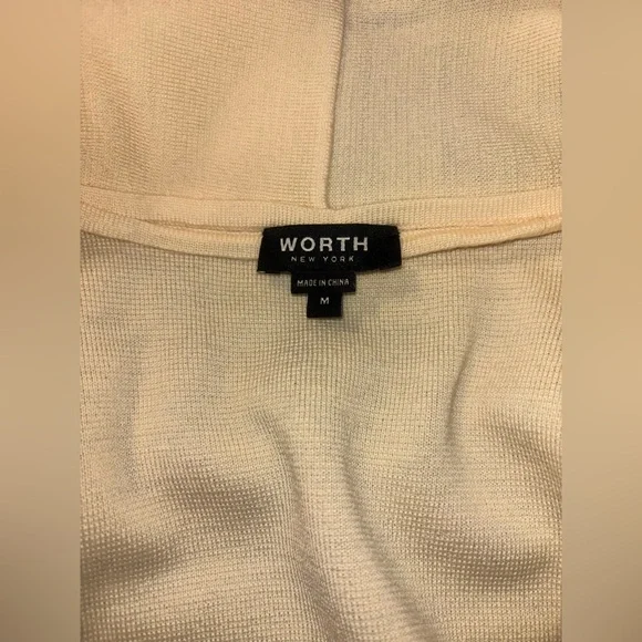 Worth New York Wool Off White Cream Asymmetrical Collar Extended Cardigan M NWT